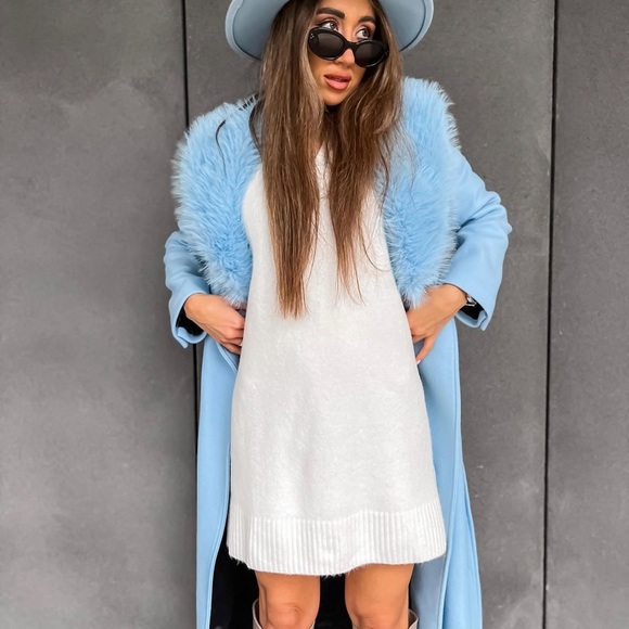 Zara Ecru Wool Blend Short Knit Dress - Main Image